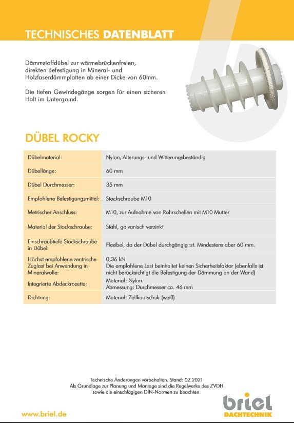 Rocky Dübel  Isolier Hohlbohr 60 mm mit Dichtscheibe