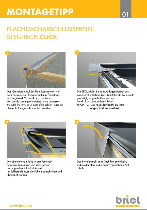 Eckverbinder für Flachdach Abschlussprofil Stegitech Click Außenecke 100 - 150 mm